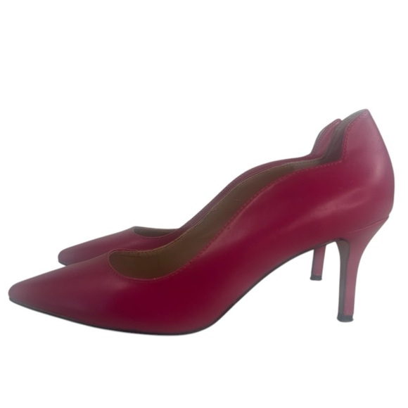 Adrienne Vittadina Fanie Pink Leather Kitten Heel Scalloped Pumps Career SZ 6.5 - Picture 5 of 13